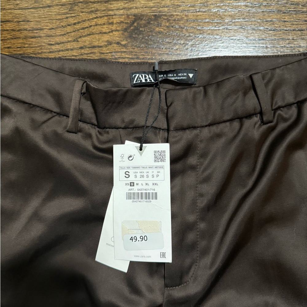 NWT Zara Satin Pants Brown Small